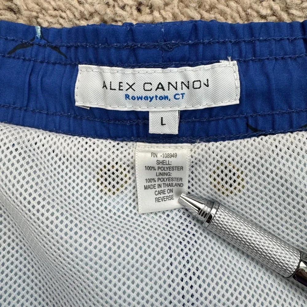 Alex Cannon Swim Trunks Men L Marlin Print Quick Dry Blue Drawstring Swim Shorts